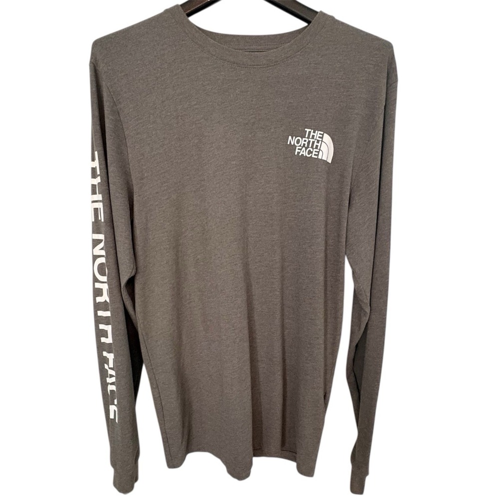 The North Face Mens T-Shirt Long Sleeve Gray Graphic Logo Crew Neck Size Small‎